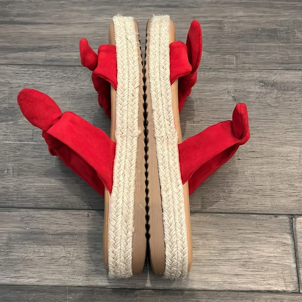 Bamboo Bow Tie Espadrille‎ Flatform Slip-On Sandals Red Womens Size 8